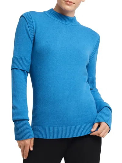 H Halston Womens Long Sleeve Knit Mock Turtleneck Sweater In Blue