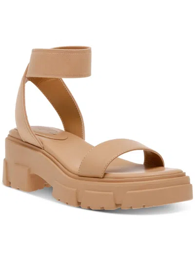 Wild Pair Theodorra Womens Faux Leather Ankle Strap Platform Sandals In Beige