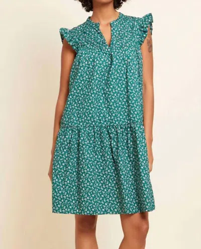 Nation Ltd Jasmine A-line Ruffled Mini Dress In Emerald Floral In Multi