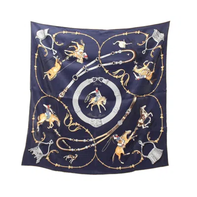 Pre-owned Hermes Carres 70 Pampa Scarf Silk Navy Multicolor In Blue