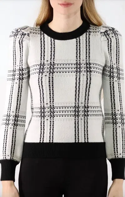 Metric Knits Plaid Crewneck Pullover Sweater In Black And White In Multi