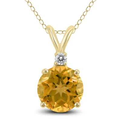 Sselects 14k 5mm Round Citrine And Diamond Pendant In Gold