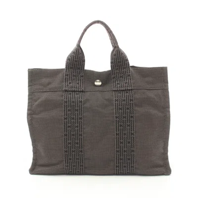 Pre-owned Hermes Yale Line Pm Handbag Tote Bag Nylon Canvas Dark Silver Hardware In Grey