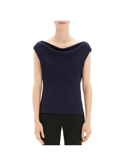 Theory Womens Draped Boatneck Blouse In Blue
