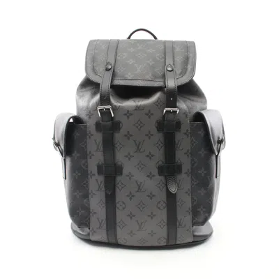 Pre-owned Louis Vuitton Christopher Pm Monogram Eclipse Reverse Backpack Rucksack Pvc Leather In Grey