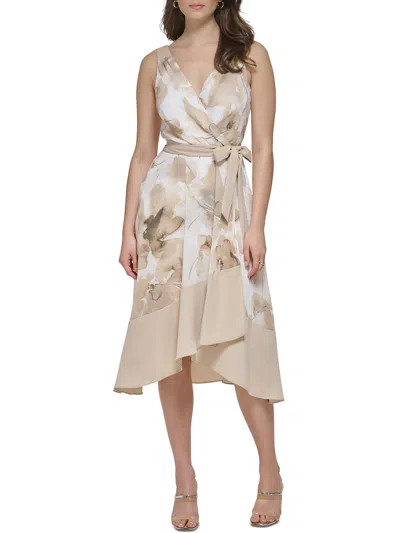 Dkny Womens Faux-wrap Midi Wrap Dress In Beige