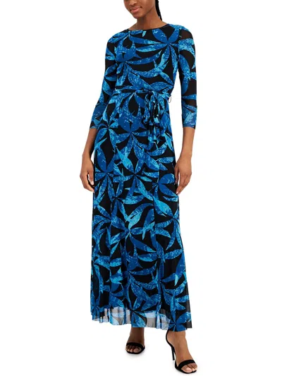 Anne Klein Womens Printed Long Maxi Dress In Blue