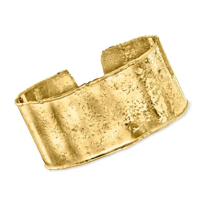 Ross-simons Italian 18kt Gold Over Sterling Textured And Polished Wide Cuff Bracelet