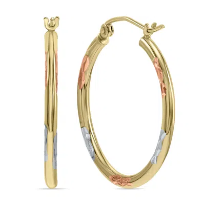 Sselects 10k Yellow Gold Two Tone Embedded Round Hoop Earrings