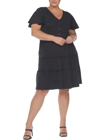 White Mark Plus Womens Tiered Jersey Shirtdress In Black