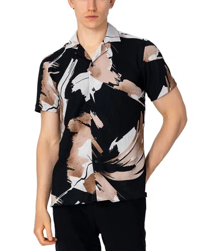 Ron Tomson Short Sleeve Allover Print Shirt In Brown