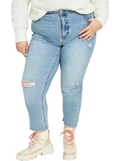 And Now This Plus Womens Raw Hem Light Wash Mom Jeans In Multi