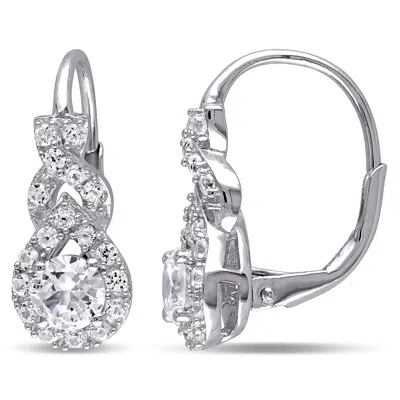Mimi & Max Created White Sapphire Twist Leverback Earrings In Sterling Silver