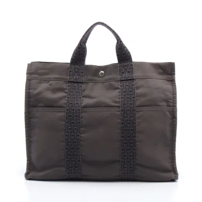 Pre-owned Hermes Yale Line Mm Handbag Tote Bag Nylon Canvas Gray In Brown