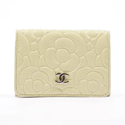 Pre-owned Chanel Camelia Wallet Caviar Leather In Beige