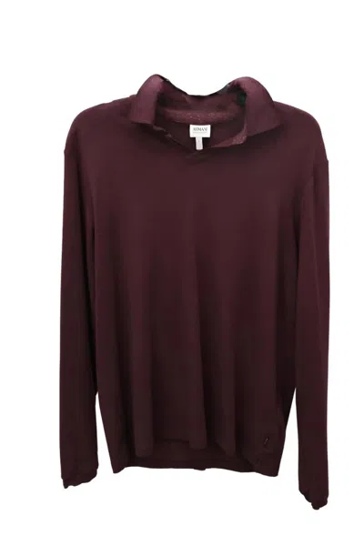 Armani Collezioni Long Sleeve Polo Shirt In Burgundy In White