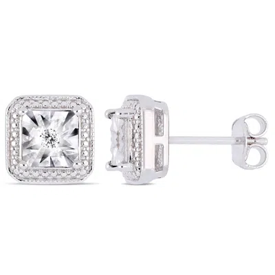 Mimi & Max Diamond Accent Square Halo Stud Earrings In Sterling Silver