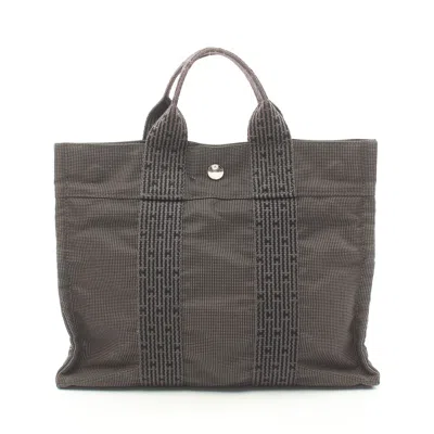 Pre-owned Hermes Yale Line Pm Handbag Tote Bag Nylon Canvas Dark Silver Hardware In Grey