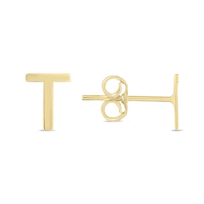 Sselects 14k Solid Yellow Gold Initial T Stud Earrings