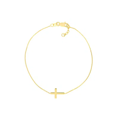Sselects 14k Solid Yellow Gold Cross Bracelet