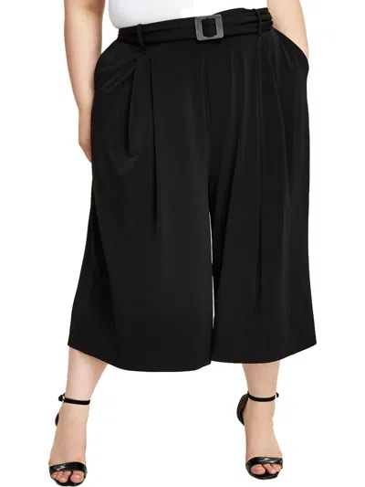 Calvin Klein Plus Womens Pleated Cropped Wide Leg Pants In Black