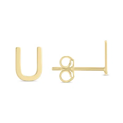 Sselects 14k Solid Yellow Gold Initial U Stud Earrings