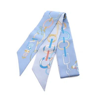 Pre-owned Hermes Twilly Do Re Boucles Ribbon Scarf Silk Light Multicolor In Blue