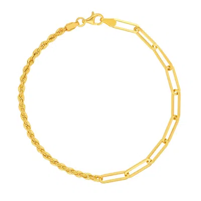 Sselects 14k Solid Yellow Gold 50/50 Paperclip And Rope Bracelet