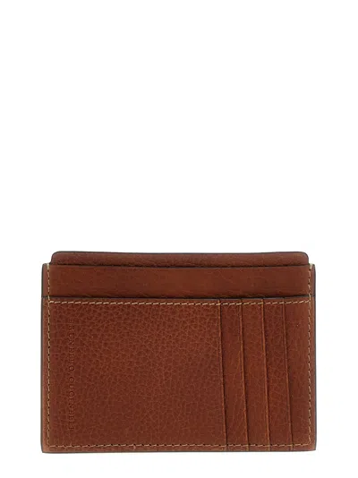 Brunello Cucinelli Leather Cardholder Wallets, Card Holders Multicolor In Brown