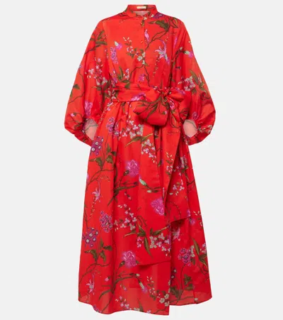 Erdem Tie-detail Cotton And Linen Midi Dress In Red