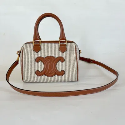 Pre-owned Celine Boston Cuir Triomphe In Striped Textile And Calfskin