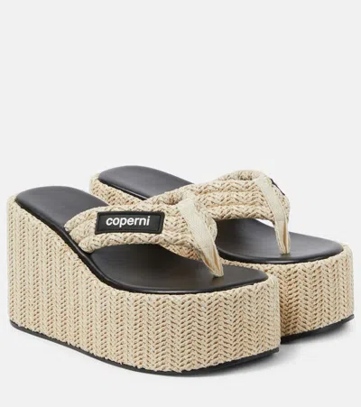 Coperni Raffia Platform Thong Sandals In Gold