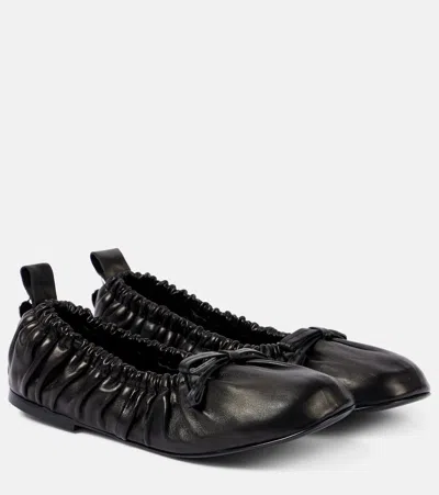 Acne Studios Ruched Leather Ballet Flats In Black
