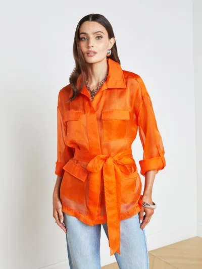 L Agence Colson Silk Organza Jacket In Pop Orange