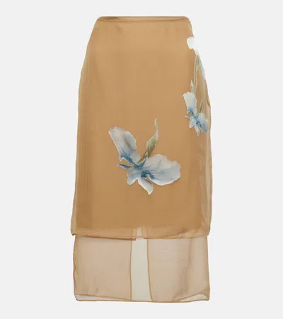 Givenchy Floral Dévoré Satin Midi Skirt In Beige