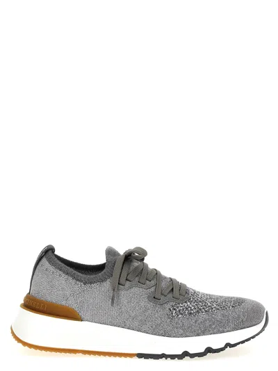 Brunello Cucinelli Stretch Fabric Sneakers In Gray