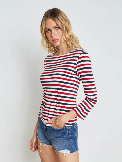 L Agence Lucille Striped Boatneck Top In Natural/red/navy Stripe