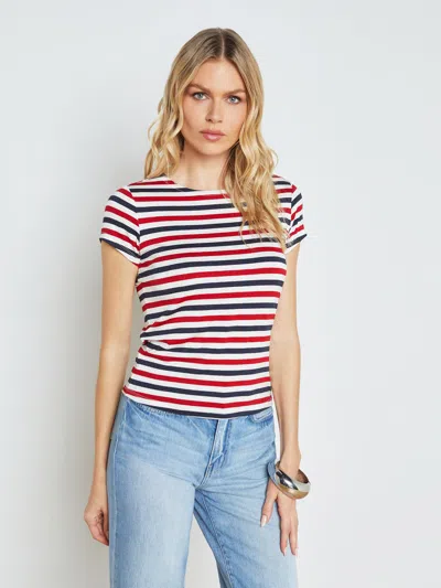 L Agence Ressi Fitted Tee In Natural/red/navy Stripe