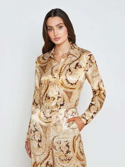 L Agence Tyler Silk Blouse In Ivory Multi Boute Paisley