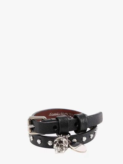 Alexander Mcqueen Man Double Wrap Pioner Man Black Bracelets