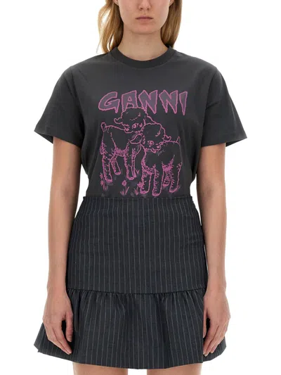 Ganni Lambs T-shirt In Black