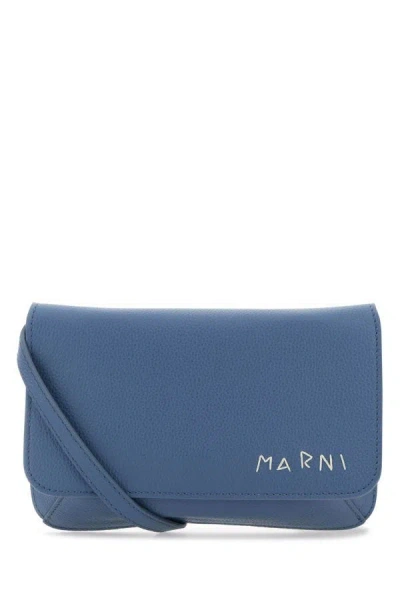 Marni Man Air Force Blue Leather Flap Trunk Crossbody Bag