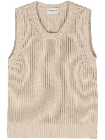 Officine Generale Crew-neck Cotton Waistcoat In Grey