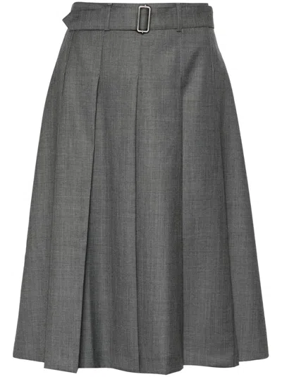 Officine Generale Kendra Pleated Wool Skirt In Grey