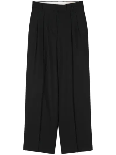Officine Generale Pleated Tapered Trousers In Black