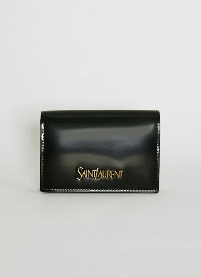 Saint Laurent Women Brushed Leather Business Card Case In Black