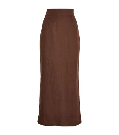 Posse Exclusive Emma Linen Maxi Skirt In Brown