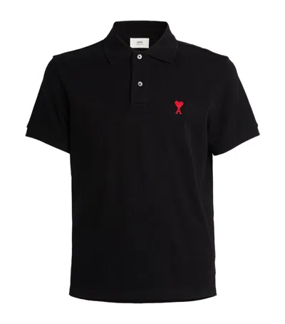 Ami Alexandre Mattiussi Logo-embroidered Cotton-piqué Polo Shirt In Black