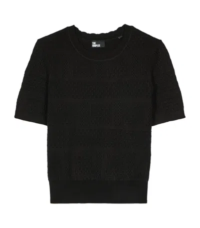 The Kooples Cotton Openwork Knit Sweater In Black