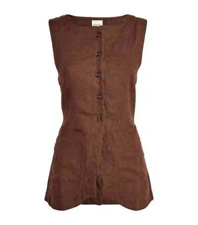 Posse Linen Button-up Emma Vest In Brown